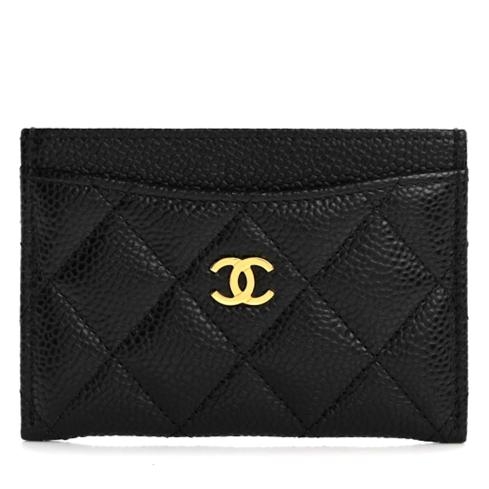 CHANEL Black Quilted Card Wallet with Gold Logo🔥